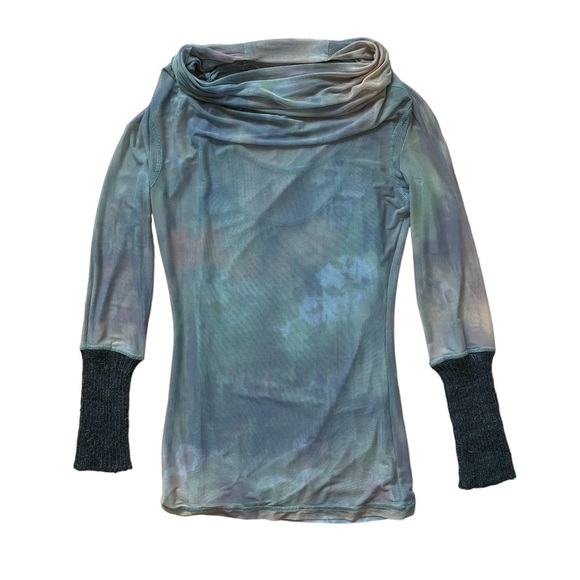 2000s NTS Not The Same Double Mesh Green Long Sleeve Top Small Medium - Picture 1 of 5